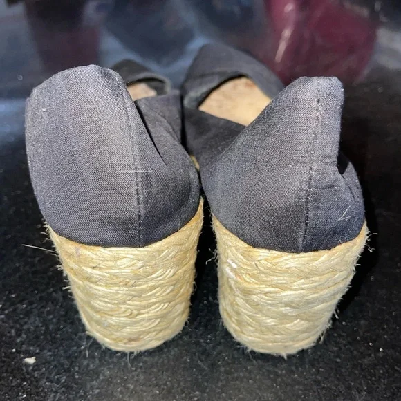 Lauren Ralph Lauren Cecilia Black Shantung Silk Espadrille Wedge sandals - Picture 5 of 8